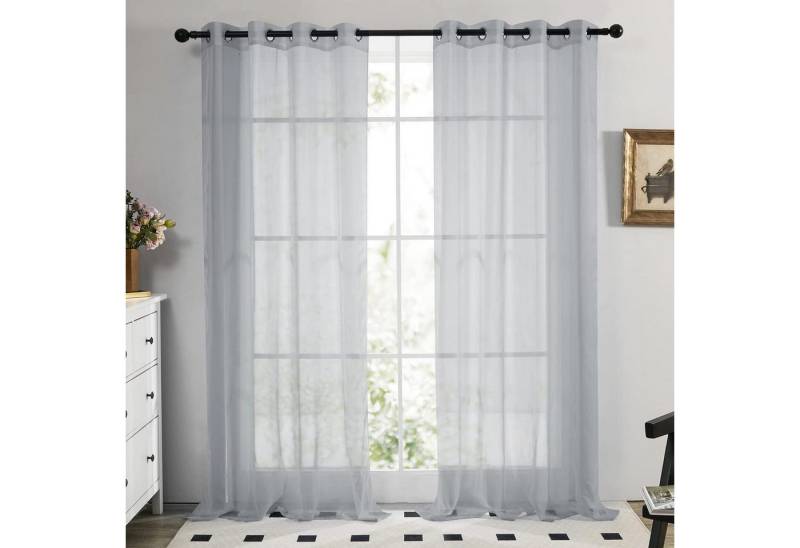 LuxusKollektion Hängedekoration Vorhang Ösenvorhang Voile transparent H138 x B140 cm (2er Pack) Grau von LuxusKollektion