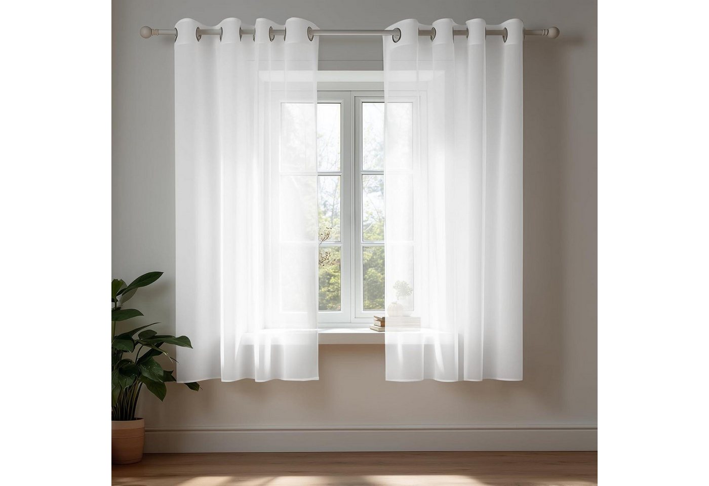 LuxusKollektion Hängedekoration Vorhang Ösenvorhang transparent Gardine H138 x B140 cm 2er Pack Weiß von LuxusKollektion