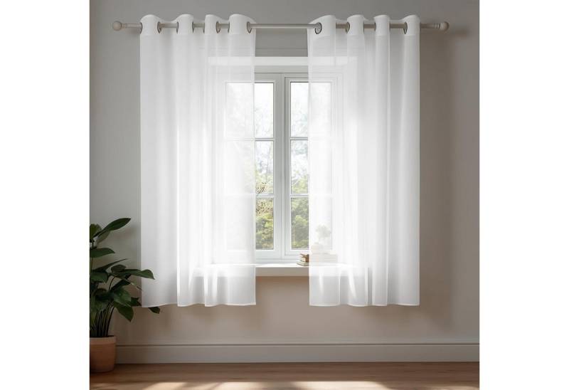 LuxusKollektion Hängedekoration Vorhang Ösenvorhang transparent Gardine H138 x B140 cm 2er Pack Weiß von LuxusKollektion