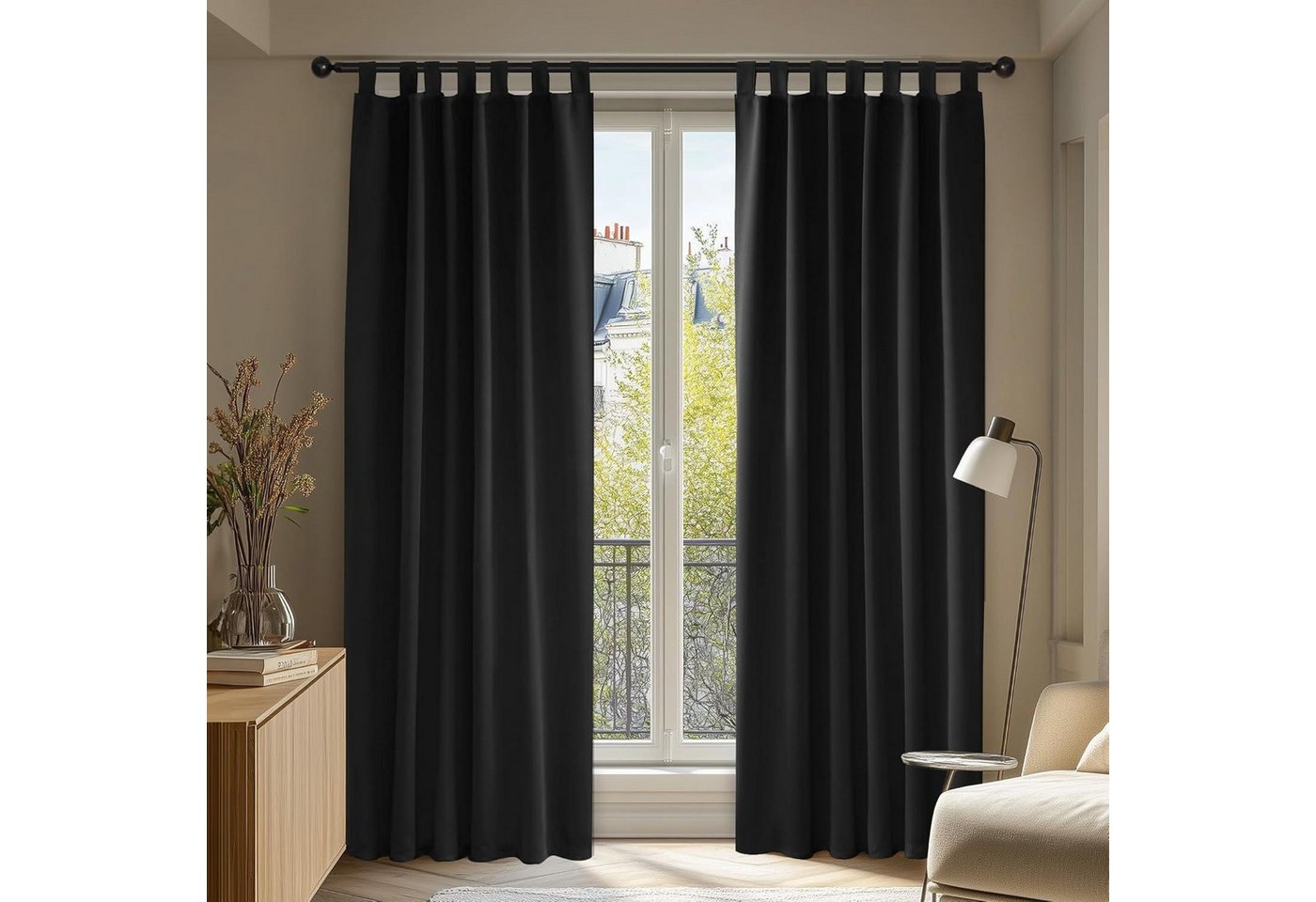 LuxusKollektion Hängedekoration Vorhang Verdunkelung Thermo H210 x B140 cm (2er Pack) Schwarz von LuxusKollektion