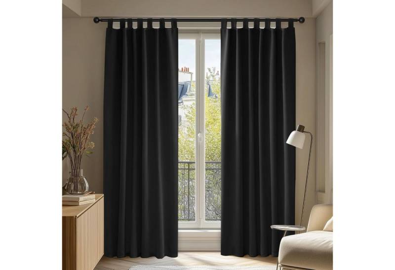 LuxusKollektion Hängedekoration Vorhang Verdunkelung Thermo H210 x B140 cm (2er Pack) Schwarz von LuxusKollektion