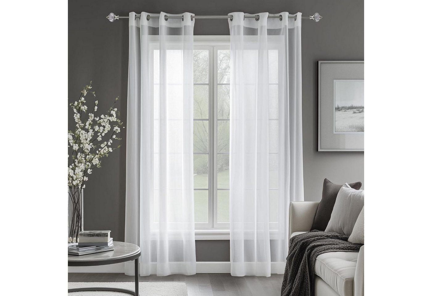 LuxusKollektion Hängedekoration Vorhang Voile Ösenvorhang transparent H245 x B140 cm (2er Pack) Weiß von LuxusKollektion