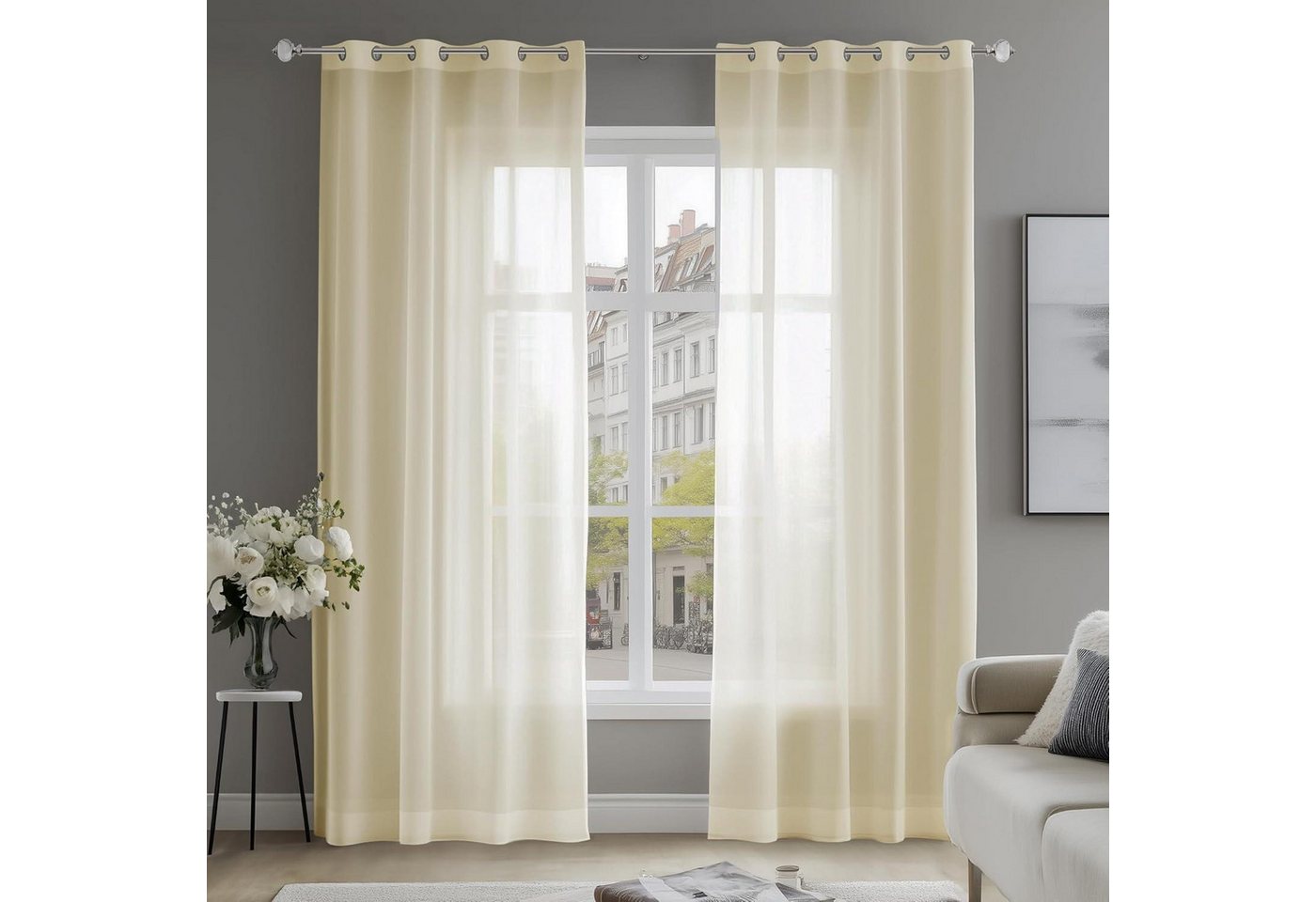 LuxusKollektion Hängedekoration Vorhang Voile Transparent Ösenschal H245 x B140 cm (2er Pack) Creme von LuxusKollektion