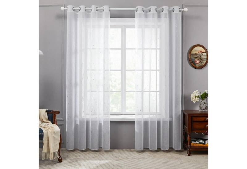 LuxusKollektion Hängedekoration Vorhang Voile Transparent Weiß Silber Welle H175 x B140 cm (2er Pack) von LuxusKollektion