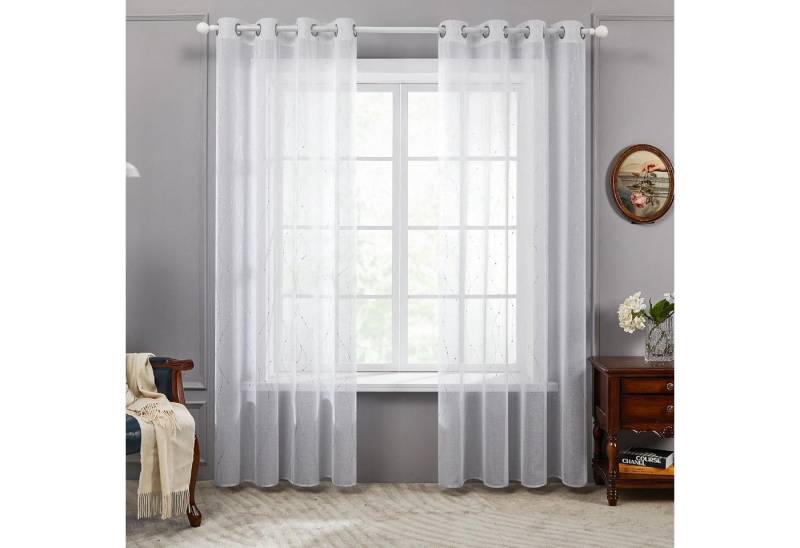 LuxusKollektion Hängedekoration Vorhang Voile Weiß Transparent Silber Welle H245 x B140 cm (2er Pack) von LuxusKollektion