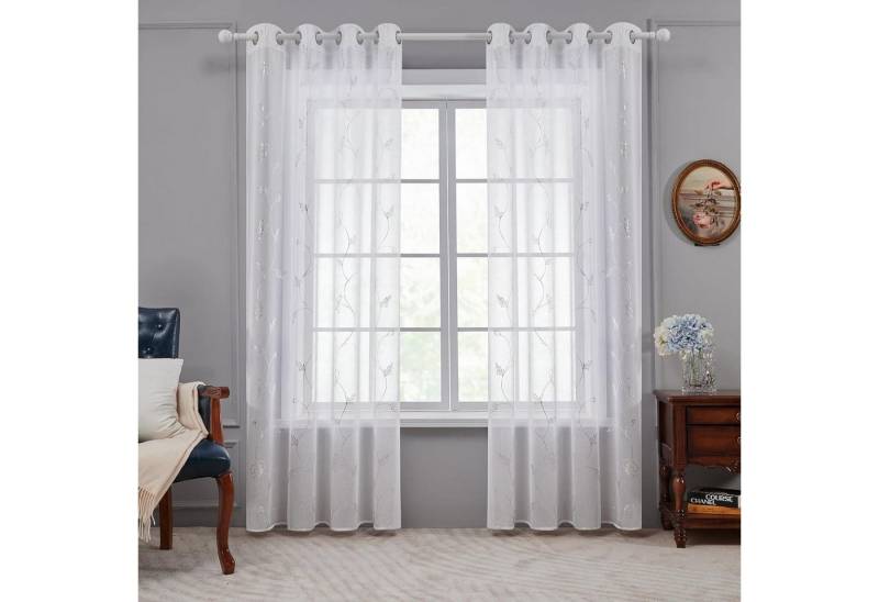 LuxusKollektion Hängedekoration Vorhang Weiß Transparent Silber Geblümt H260 x B140 cm (2er Pack) von LuxusKollektion