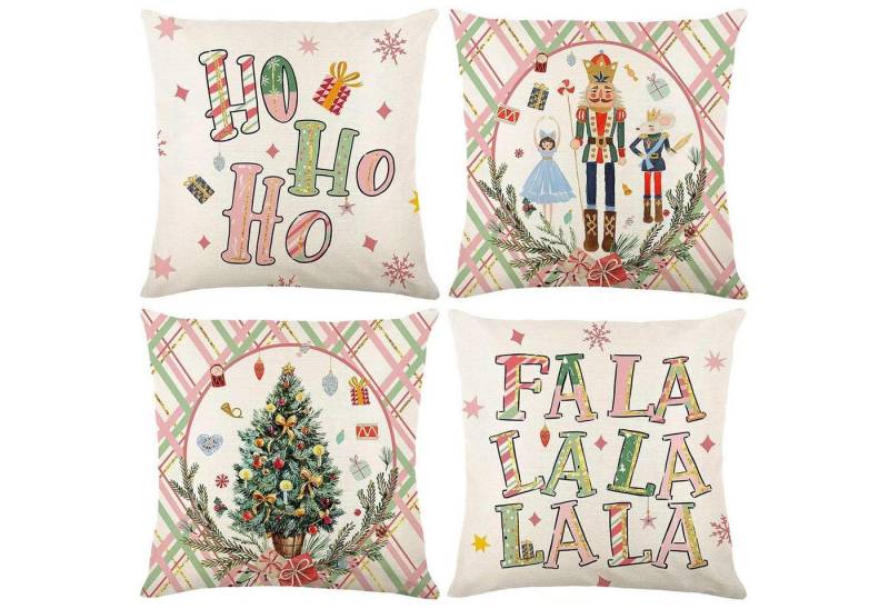 LuxusKollektion Hängedekoration Weihnachtskissenbezug 4er Leinen Nostalgie 45x45cm Sofa F von LuxusKollektion