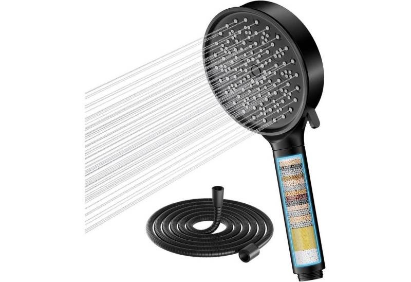 LuxusKollektion Handbrause Hochdruck Duschkopf mit Schlauch 6 Strahlarten Schwarz von LuxusKollektion
