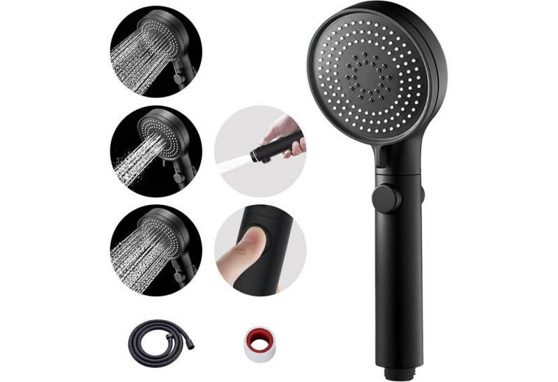 LuxusKollektion Handbrause Schwarzer Duschkopf mit 3 Strahlarten, wassersparend LuxusKollektion Handbrause Schwarzer Duschkopf mit 3 Strahlarten, wassersparend von LuxusKollektion