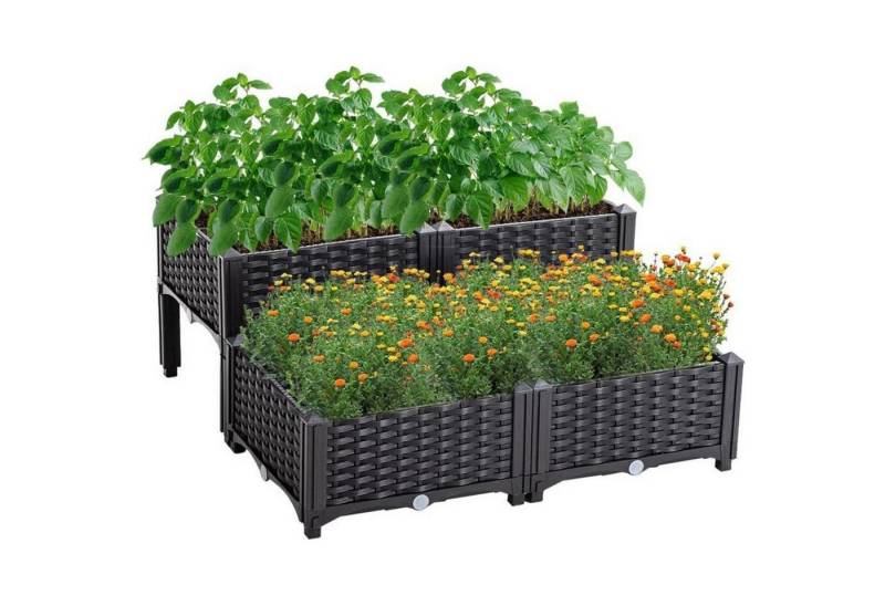 LuxusKollektion Hochbeet Hochbeet Kunststoff Rattan Pflanzkasten Gemüse 80x80x23-38cm Schwarz von LuxusKollektion
