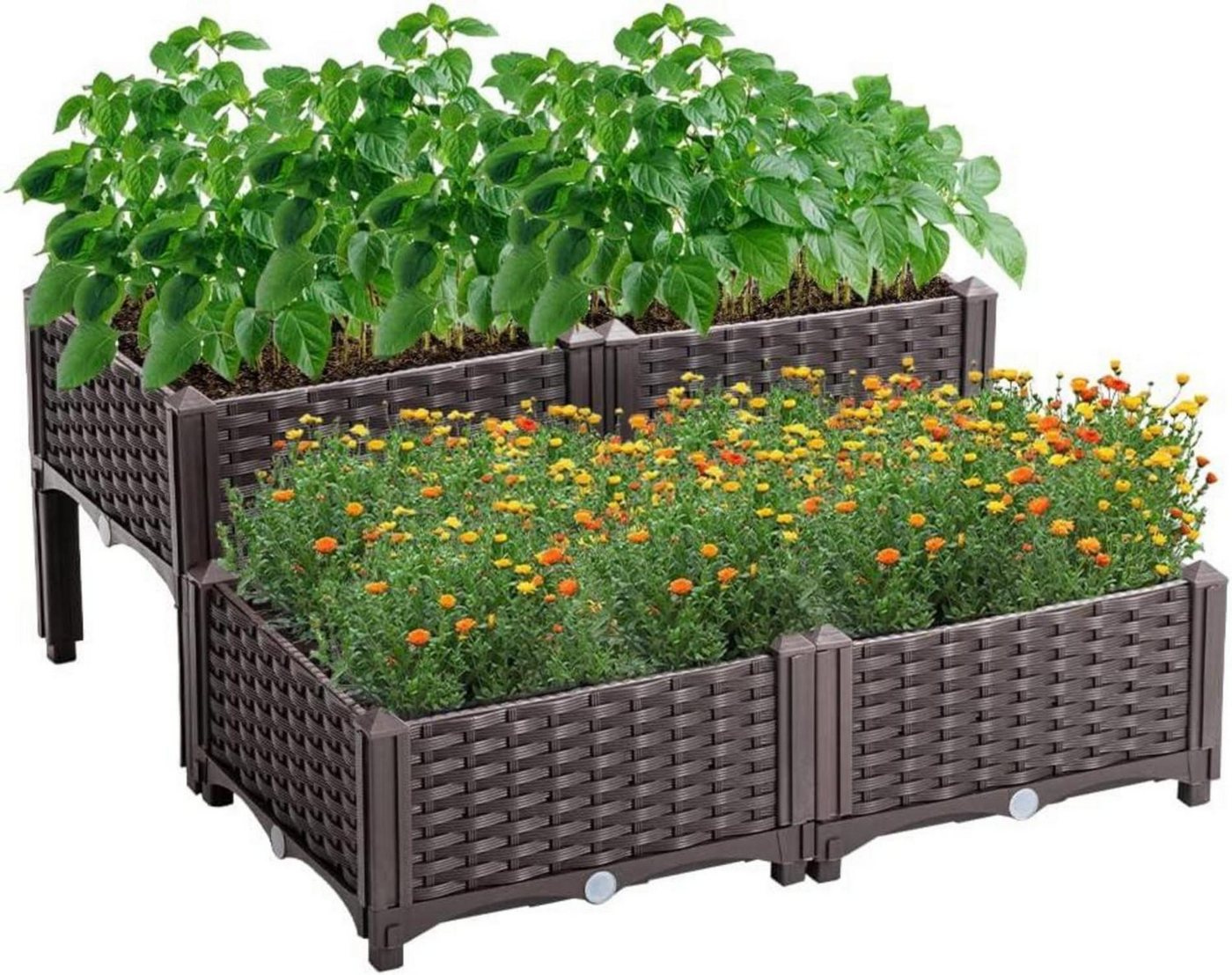 LuxusKollektion Hochbeet Kunststoff Rattan Hochbeet Garten Blumenkasten Braun 80x80x23-38cm LuxusKollektion Hochbeet Kunststoff Rattan Hochbeet Garten Blumenkasten Braun 80x80x23-38cm von LuxusKollektion