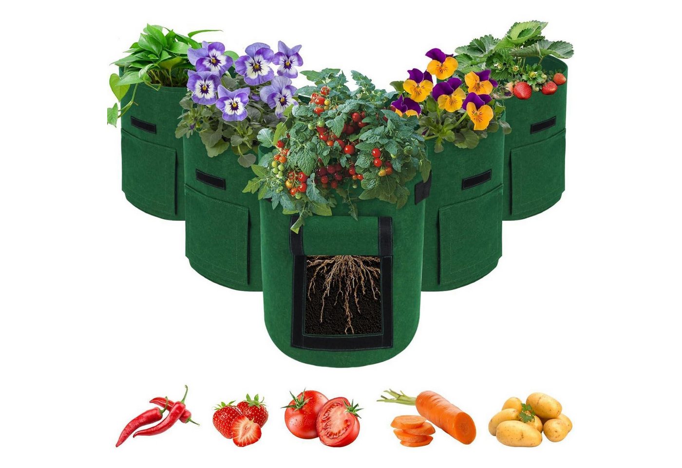 LuxusKollektion Hochbeet Pflanzbeutel 5er Set 15 Gallonen mit Sichtfenster und Griffen LuxusKollektion Hochbeet Pflanzbeutel 5er Set 15 Gallonen mit Sichtfenster und Griffen von LuxusKollektion