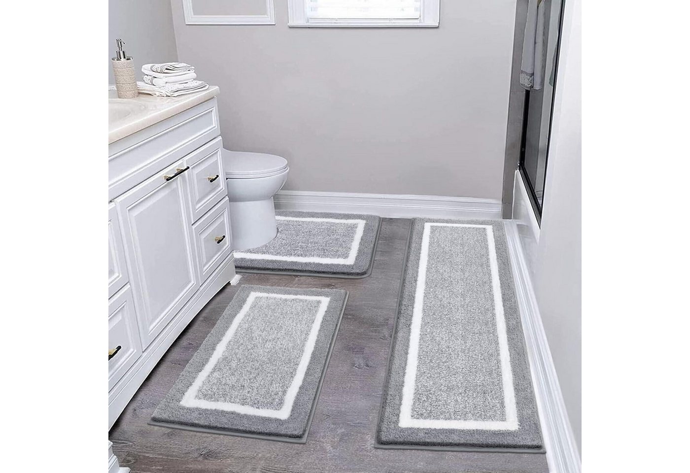 LuxusKollektion Hochflor-Teppich Badteppich Hochflor Hellgrau 45 x 65 + 45 x 120 + U 50 x 60 cm LuxusKollektion Hochflor-Teppich Badteppich Hochflor Hellgrau 45 x 65 + 45 x 120 + U 50 x 60 cm von LuxusKollektion