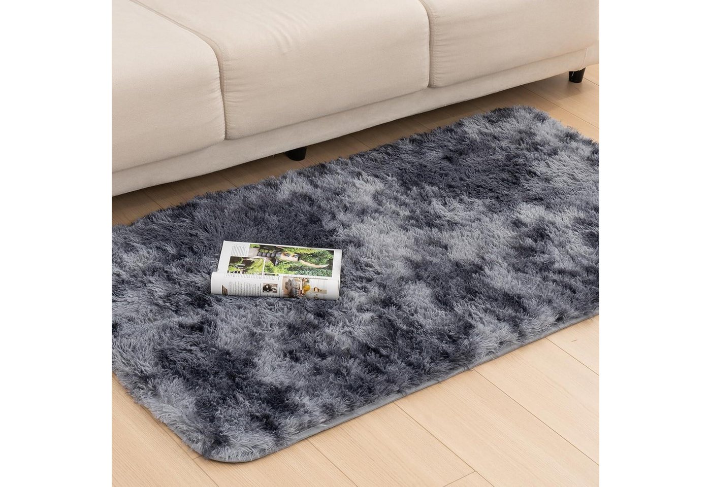 LuxusKollektion Hochflor-Teppich Hochflor Teppich Langflor Flauschig Weich Schlafzimmer Grau 80X150 cm von LuxusKollektion
