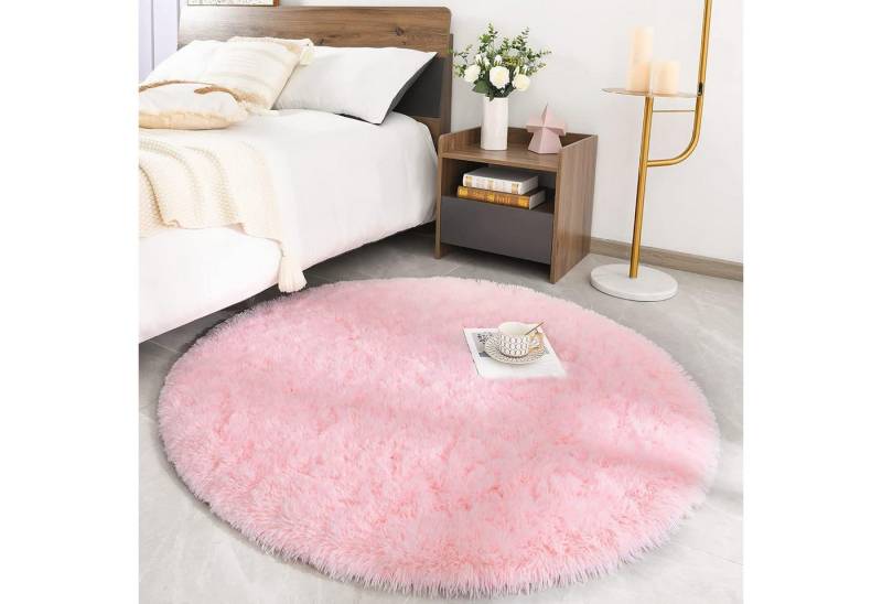 ROHATIM Hochflor-Teppich Hochflor Teppich Rund Rosa Shaggy Flauschiger Kinder Teppich 120x120 von ROHATIM
