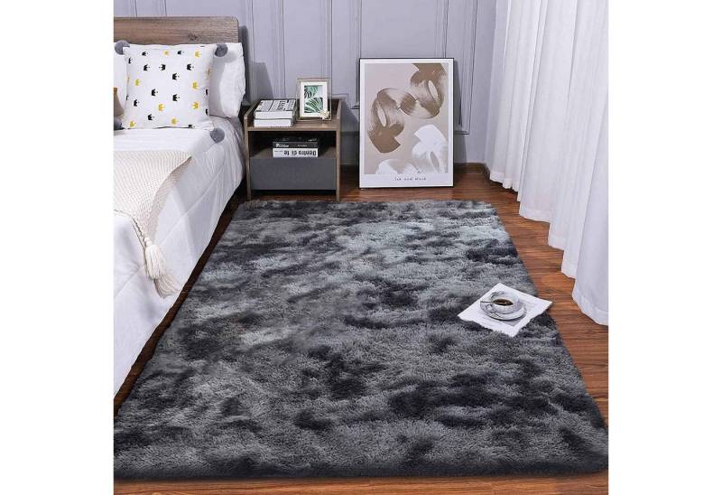 Hochflor-Teppich Hochflor Teppich Shaggy Flauschig Waschbar 80x120 cm Grau Schwarz von Tinyboy-hbq