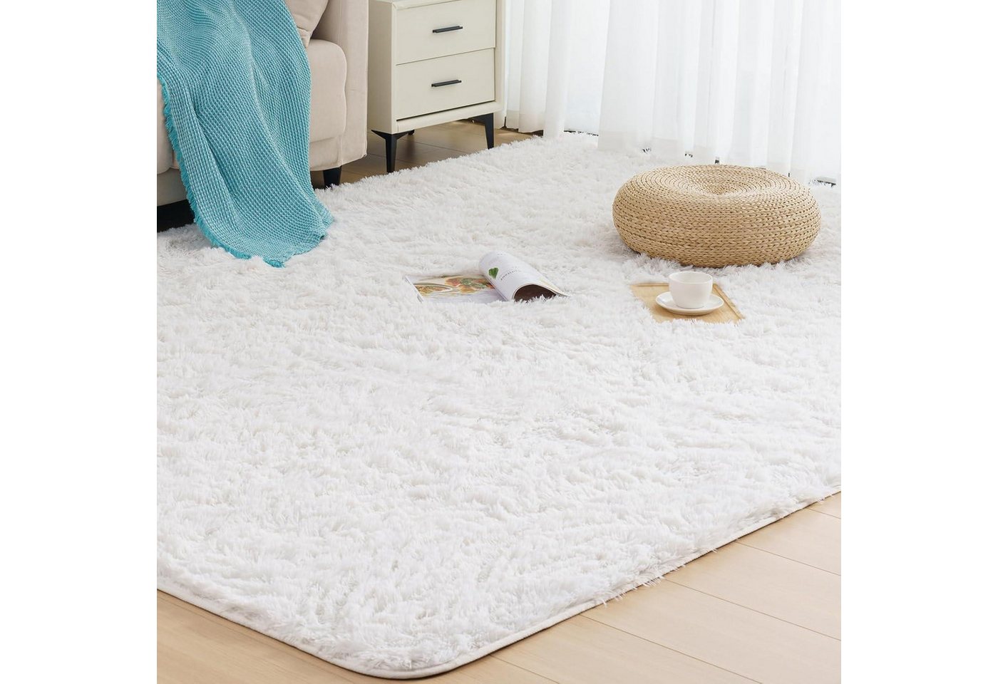 LuxusKollektion Hochflor-Teppich Hochflor Teppich Weiß 200x290 cm Langflor Schlafzimmer Shaggy Carpet LuxusKollektion Hochflor-Teppich Hochflor Teppich Weiß 200x290 cm Langflor Schlafzimmer Shaggy Carpet von LuxusKollektion
