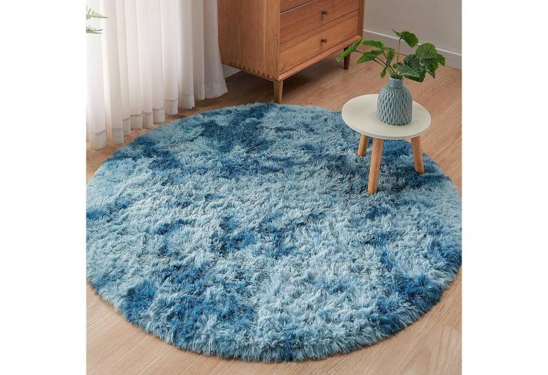 ROHATIM Hochflor-Teppich Plüsch Teppich Rund 100 cm Pfauenblau für Wohnzimmer & Schlafzimmer von ROHATIM