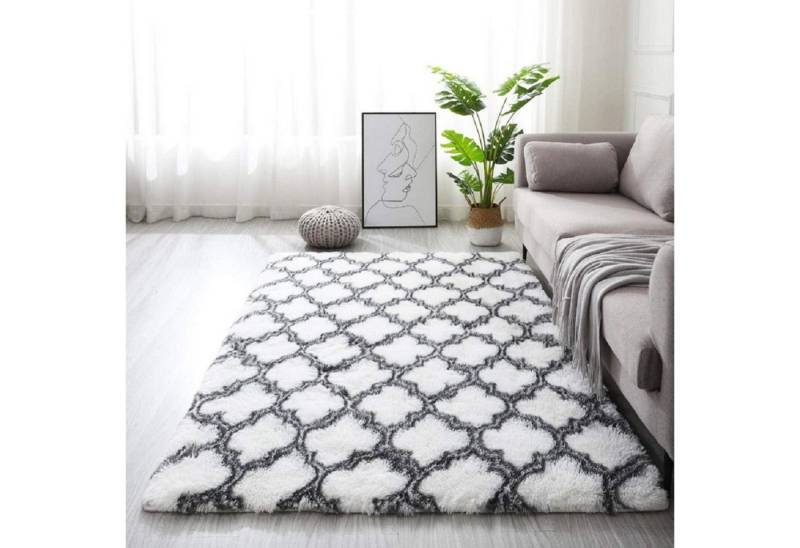 Hochflor-Teppich Shaggy Hochflor Teppich Wohnzimmer Schlafzimmer Modern Weiß 160x200cm von Tinyboy-hbq