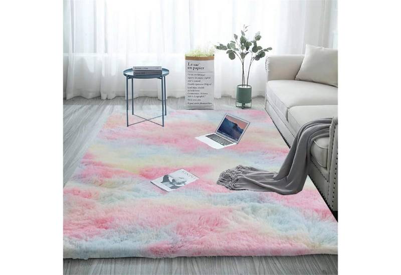 Aujelly Hochflor-Teppich Soft Area Rug Regenbogen Shaggy Teppich Zottige Flauschige Bunt Batik von Aujelly