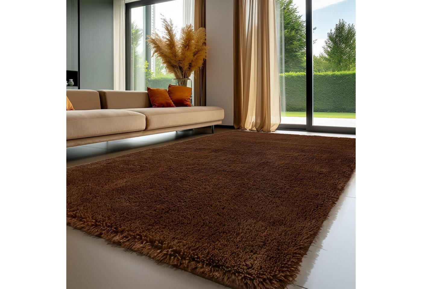 LuxusKollektion Hochflor-Teppich Teppich Hochflor Braun 160x230 Dunkelbraun 160 x 230 cm (Rechteckig) von LuxusKollektion
