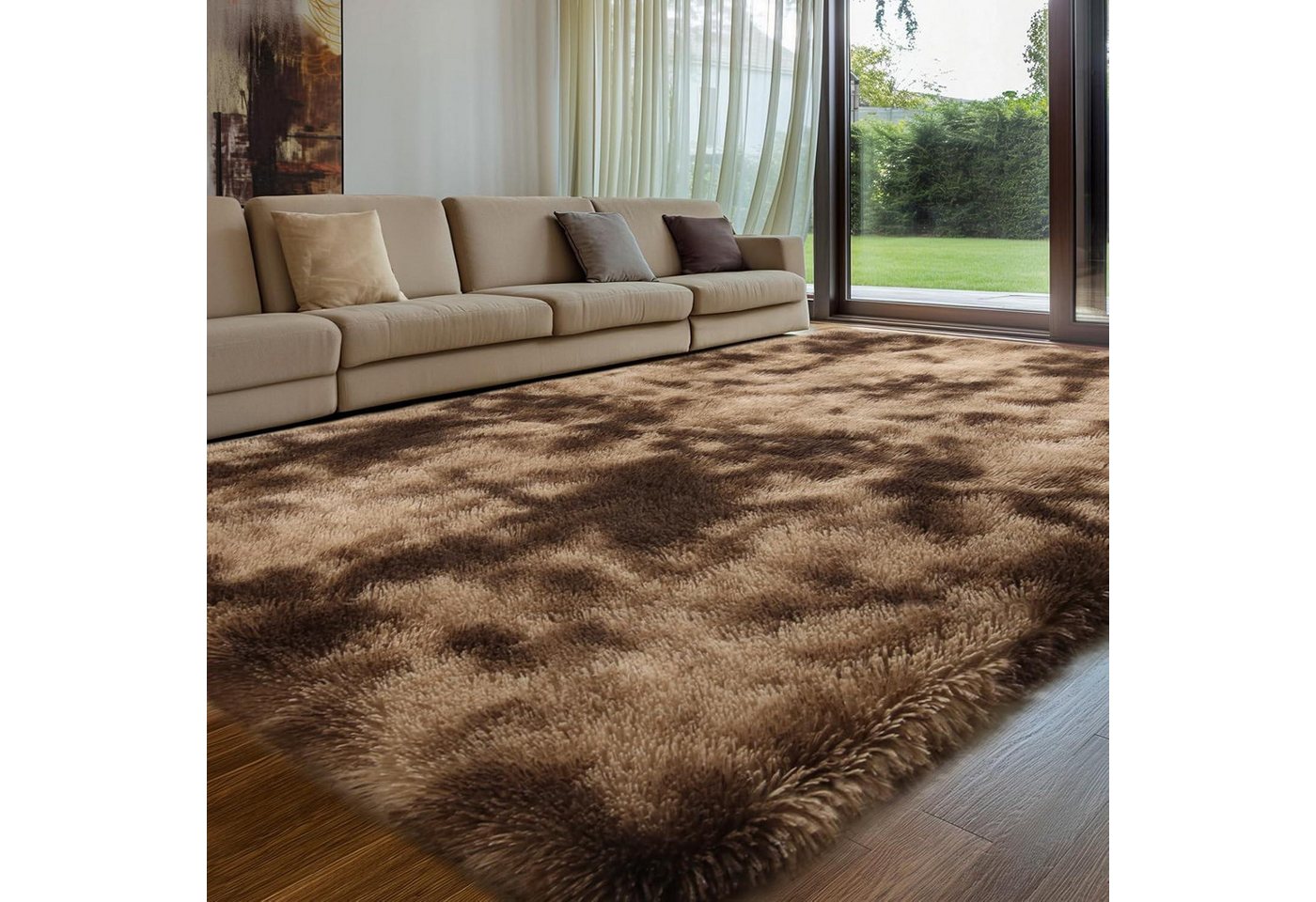 LuxusKollektion Hochflor-Teppich Teppich Hochflor Braun 275x370 Batikbraun 275 x 370 cm (Rechteckig) von LuxusKollektion