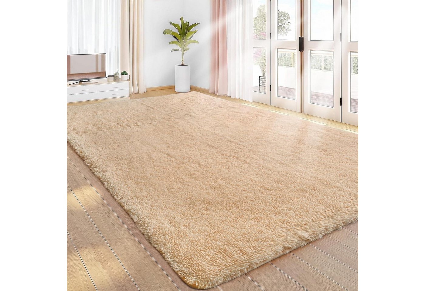 LuxusKollektion Hochflor-Teppich Teppich Hochflor Waschbar Antirutsch Beige 275 x 370 cm (Rechteckig) von LuxusKollektion
