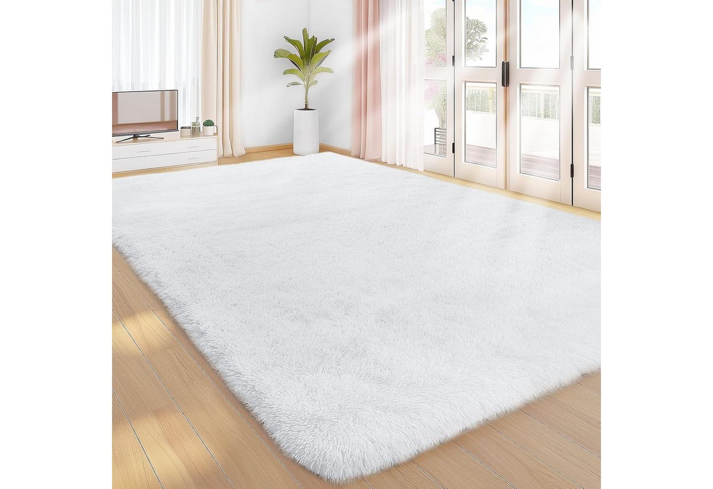 LuxusKollektion Hochflor-Teppich Teppich Hochflor grau 160x230 waschbar Weiß 160 x 230 cm (Rechteckig) von LuxusKollektion