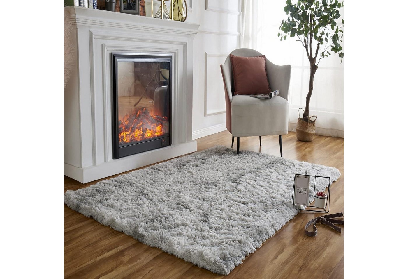 LuxusKollektion Hochflor-Teppich Teppich Rechteck Wohnzimmer Plüsch Antirutsch 120×160 cm Hellgrau LuxusKollektion Hochflor-Teppich Teppich Rechteck Wohnzimmer Plüsch Antirutsch 120×160 cm Hellgrau von LuxusKollektion