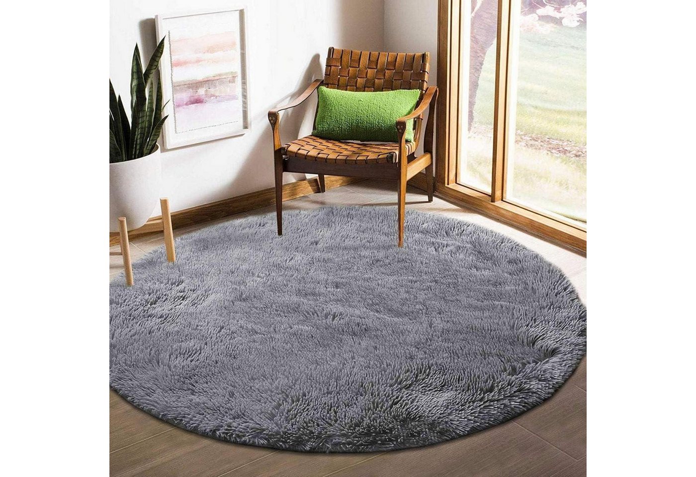 LuxusKollektion Hochflor-Teppich Teppich Rund Flauschig Hoher Stapel Rutschfest 100 cm (Rund) Grau von LuxusKollektion