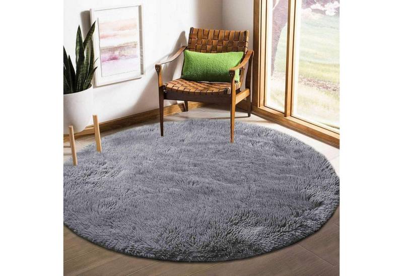 LuxusKollektion Hochflor-Teppich Teppich Rund Flauschig Hoher Stapel Rutschfest 100 cm (Rund) Grau von LuxusKollektion