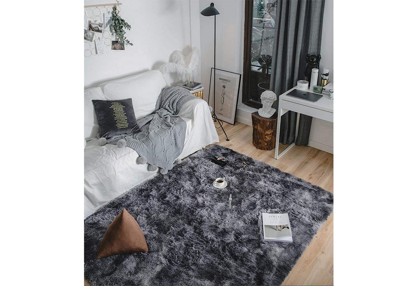LuxusKollektion Hochflor-Teppich Teppich Shaggy Hochflor Langflor Flauschig 80 x 200cm Schwarz Grau LuxusKollektion Hochflor-Teppich Teppich Shaggy Hochflor Langflor Flauschig 80 x 200cm Schwarz Grau von LuxusKollektion