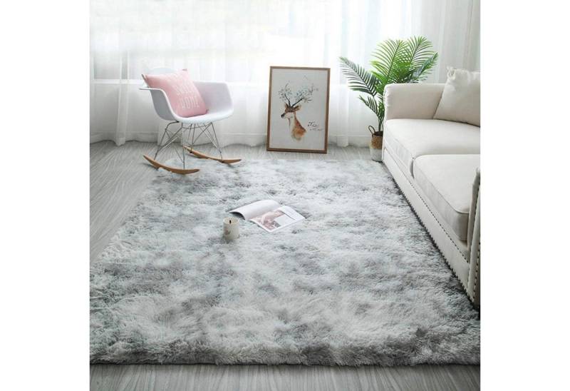 LuxusKollektion Hochflor-Teppich Teppich Shaggy Waschbar Flauschig 120 x 80 cm (Rechteckig) Weiß Grau von LuxusKollektion
