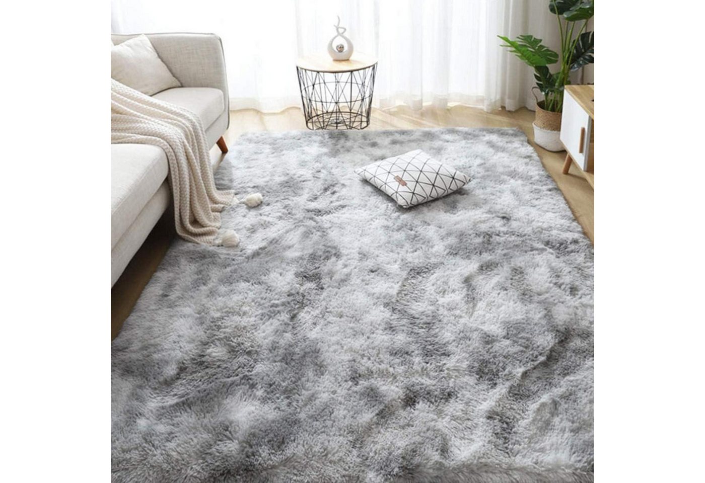 LuxusKollektion Hochflor-Teppich Teppich Wohnzimmer Hochflor Grau Weiß 160 x 200 cm LuxusKollektion Hochflor-Teppich Teppich Wohnzimmer Hochflor Grau Weiß 160 x 200 cm von LuxusKollektion