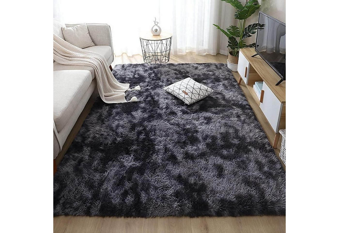 LuxusKollektion Hochflor-Teppich Teppich waschbar Langflor Hochflor grau weiß Neu Dunkelgrau 120*160cm LuxusKollektion Hochflor-Teppich Teppich waschbar Langflor Hochflor grau weiß Neu Dunkelgrau 120*160cm von LuxusKollektion