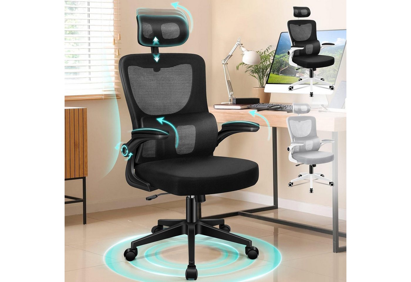 LuxusKollektion Hochlehner Bürostuhl Hochlehner Kopfstütze Armlehnen 360 180kg Nyles Schwarz LuxusKollektion Hochlehner Bürostuhl Hochlehner Kopfstütze Armlehnen 360 180kg Nyles Schwarz von LuxusKollektion