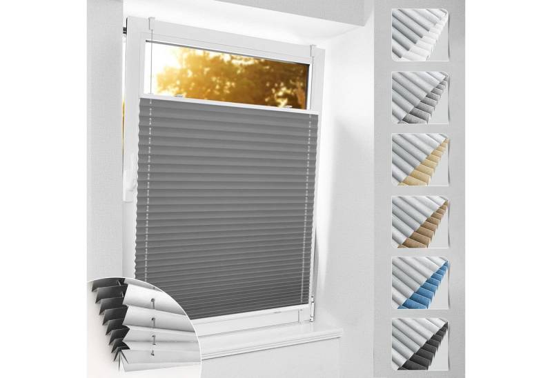 LuxusKollektion Jalousie Premium Plissee ohne Bohren Verdunkelung Klemmfix Grau 80x220cm von LuxusKollektion