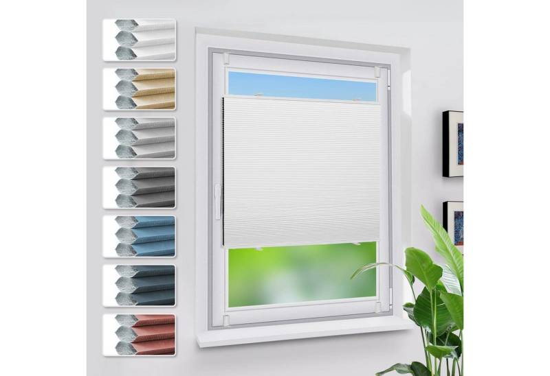 LuxusKollektion Jalousie Verdunklungsplissee Wabenplissee ohne Bohren Weiß-weiß B75 x H120 cm von LuxusKollektion