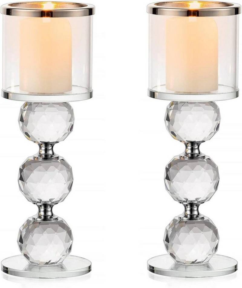LuxusKollektion Kerzenhalter Kristall Kerzenständer Set 2 Stück Stumpenkerzen Teelichthalter Silber von LuxusKollektion