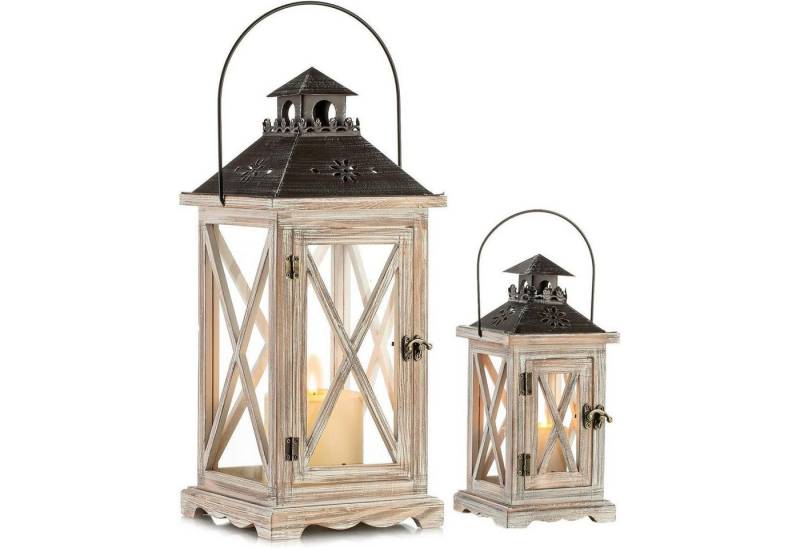 LuxusKollektion Kerzenlaterne Laterne Holz Windlicht Garten Kerzen Kerzenständer Set 28+48cm Natural LuxusKollektion Kerzenlaterne Laterne Holz Windlicht Garten Kerzen Kerzenständer Set 28+48cm Natural von LuxusKollektion