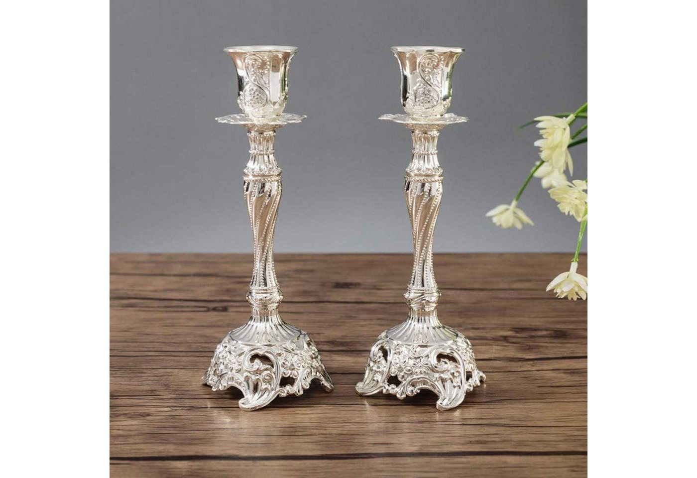 LuxusKollektion Kerzenleuchter 2er Set Silber Kerzenständer Kerzenhalter Schabbat Tischdeko von LuxusKollektion