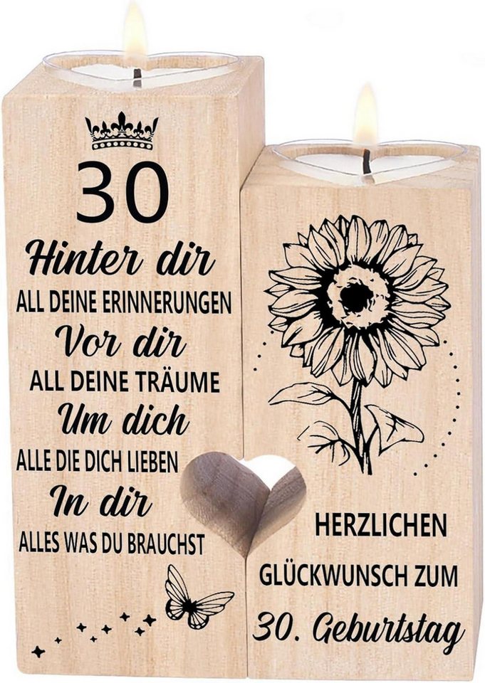 LuxusKollektion Kerzenständer 30. Geburtstag Kerzenständer Holz Herzform mit Kerze - Geschenk Deko LuxusKollektion Kerzenständer 30. Geburtstag Kerzenständer Holz Herzform mit Kerze - Geschenk Deko von LuxusKollektion