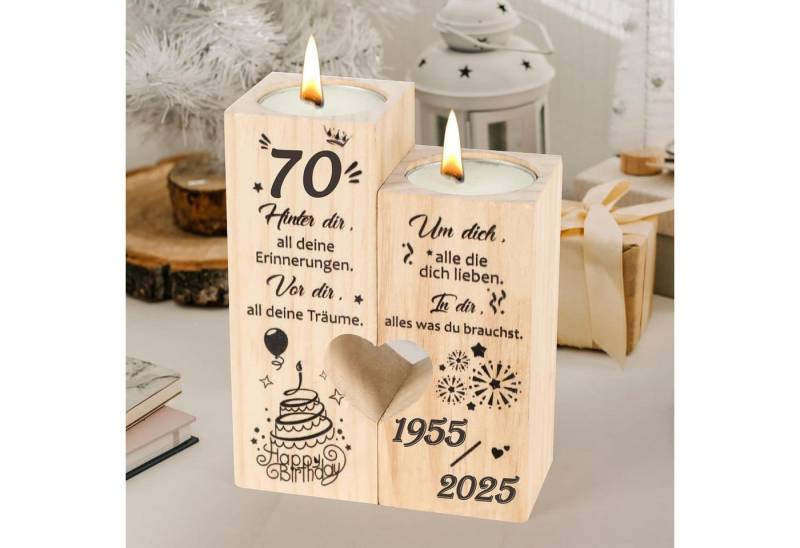 LuxusKollektion Kerzenständer Deko 70 Geburtstag Kerzenständer Holz Personalisiert Mama Schwester von LuxusKollektion