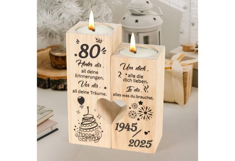 LuxusKollektion Kerzenständer Deko 80 Geburtstag Holz Kerzenständer Personalisiert Mama Freundin von LuxusKollektion