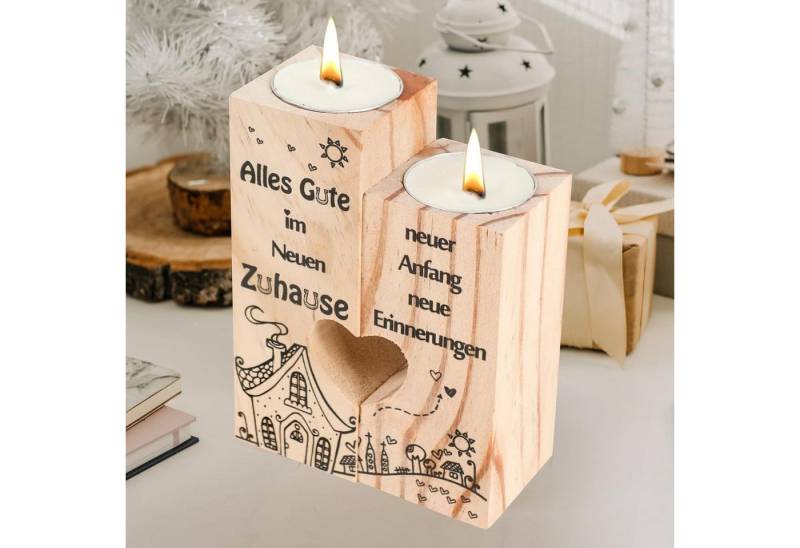 LuxusKollektion Kerzenständer Einzugsgeschenk: Seutgjie Holz Kerzenständer Set Herzen 12cm & 10cm von LuxusKollektion