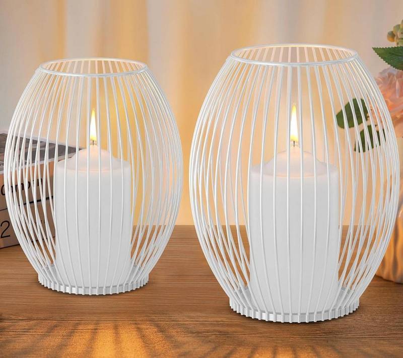 LuxusKollektion Kerzenständer Kerzenständer 2er Set Metall Weiss für Stumpenkerzen Tischdeko von LuxusKollektion