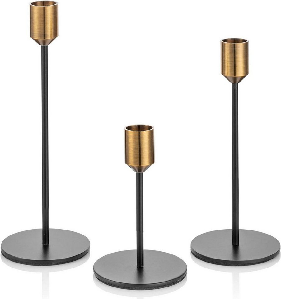 LuxusKollektion Kerzenständer Kerzenständer 3er-Set Gold Schwarz Metall Vintage Modern 24/20/14cm von LuxusKollektion