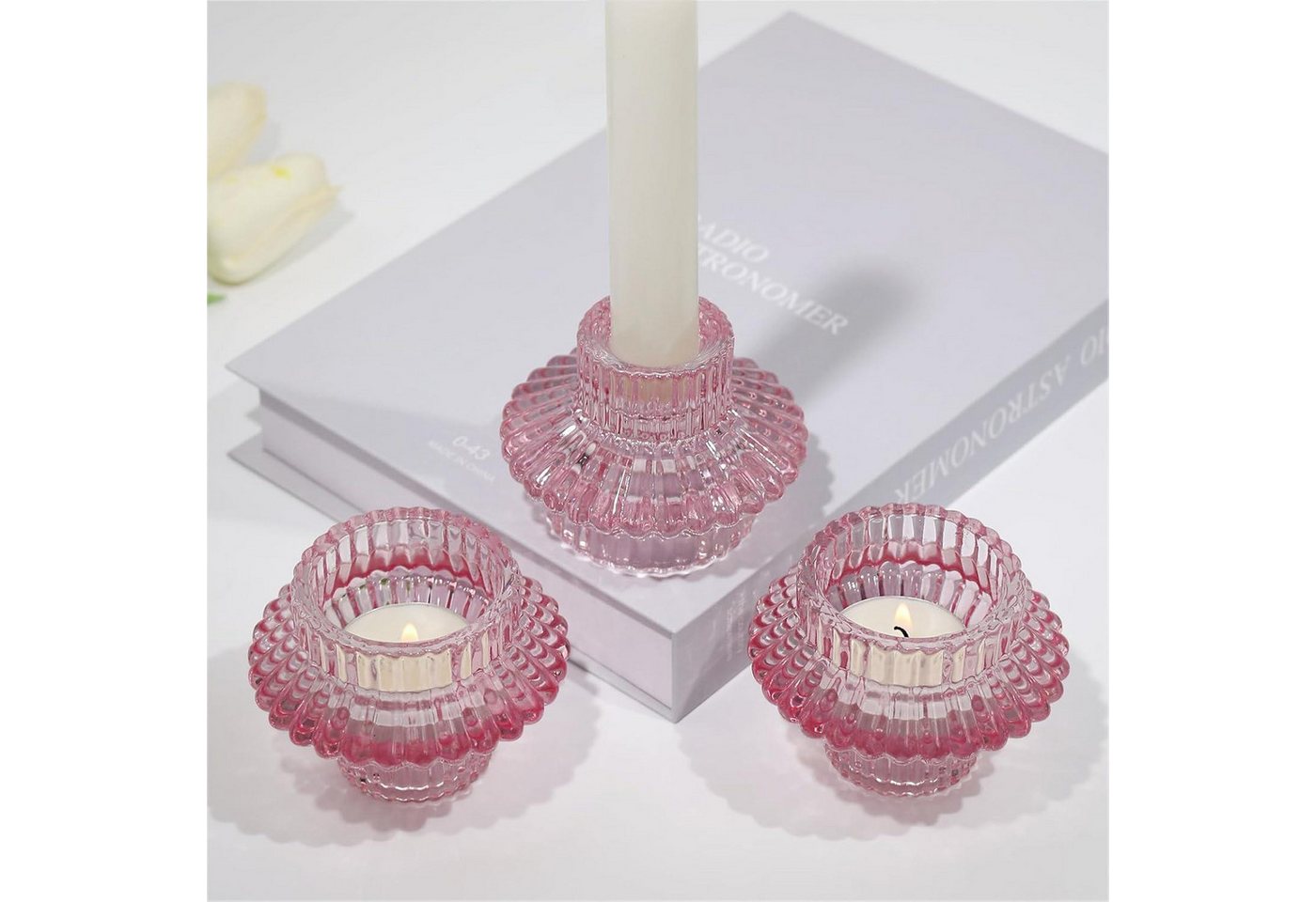 LuxusKollektion Kerzenständer Kerzenständer Glas 3er Set Kerzenhalter Kerzenleuchter Stabkerzen von LuxusKollektion