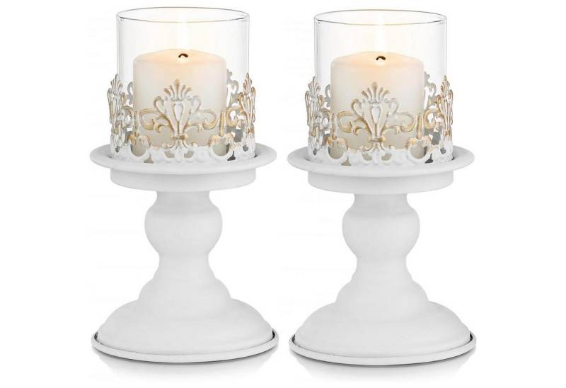 LuxusKollektion Kerzenständer Kerzenständer Kerzenhalter Metall Antik Hochzeit Groß × 2 Weiß von LuxusKollektion