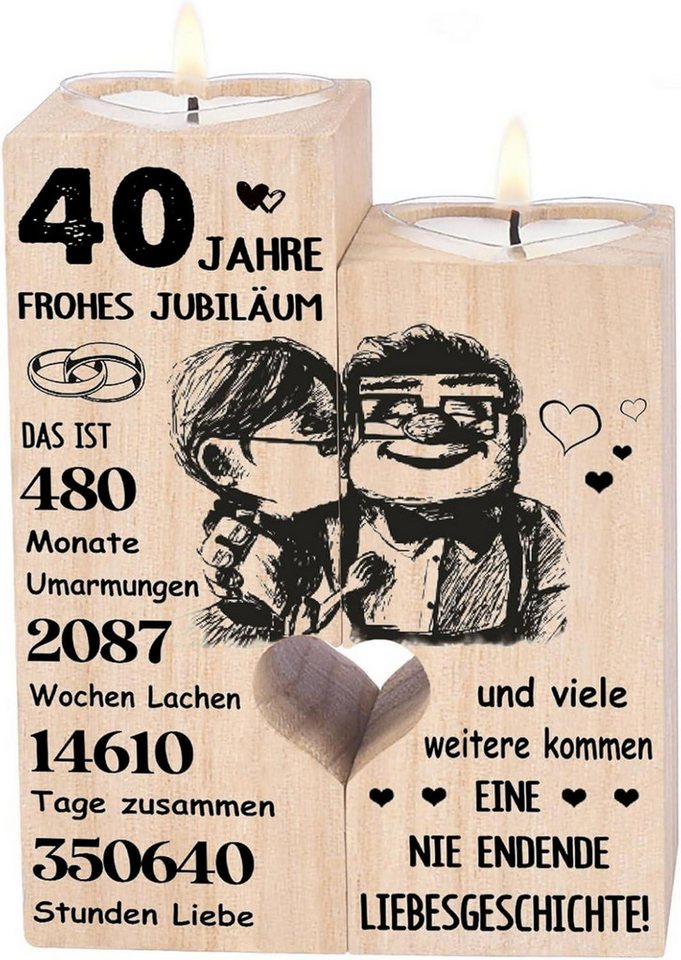 LuxusKollektion Kerzenständer Rubinhochzeit Geschenk Kerzenhalter Holz Teelichthalter 40. Jahrestag von LuxusKollektion